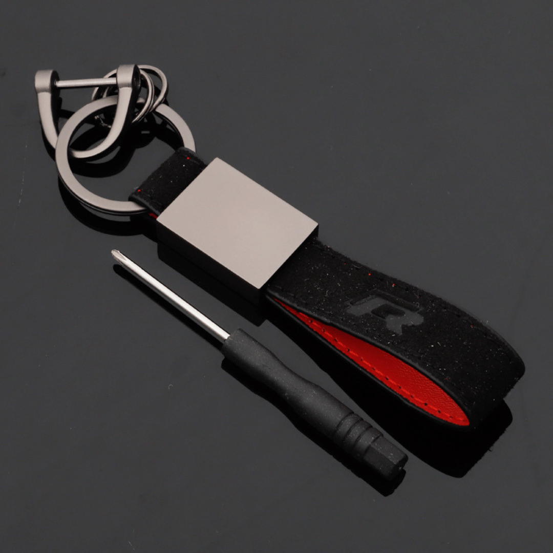 Black R suede keychain
