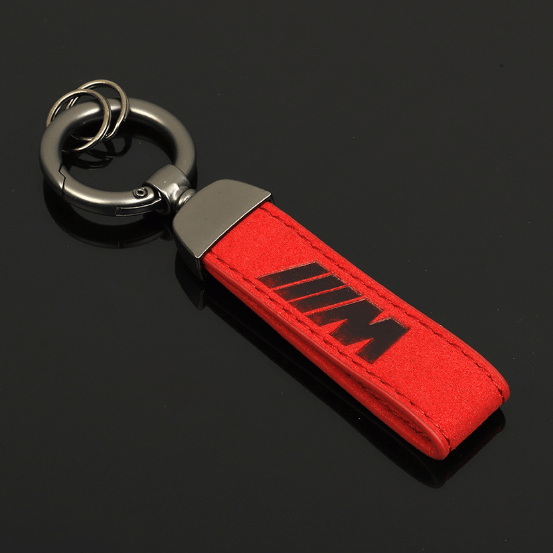 Red M suede keychain